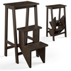 image:imageGiantex 3 Step Ladder Lightweight 3in1 Multifunctional Step Ladder wAntiSlip Reversible Pedal Hollow Handle Design Used for Storage Shelf Sitting Chair Folding Pine Wood Step LaddersBrown