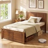 image:imageGiantex Wood Queen Size Bed Frame with Headboard Farmhouse Solid Platform Bed wWooden Slat Support Mattress Foundation UnderBed Storage No Box Spring Needed WalnutWalnutsolid Headboard