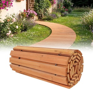 image:imageGiantex 12 FT Wooden Garden Pathway 215 W Roll Out Hardwood Walkway with NonSlip Surface Tools Free Assembly Outdoor Rustic Decorative Boardwalk Flooring Pavers for Backyard Carbonized BrownGolden Teak