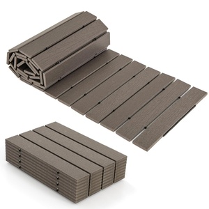 image:imageGiantex 12 FT Wooden Garden Pathway 215 W Roll Out Hardwood Walkway with NonSlip Surface Tools Free Assembly Outdoor Rustic Decorative Boardwalk Flooring Pavers for Backyard Carbonized BrownAsh Gray