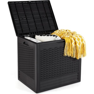 image:imageGiantex 25 Gallon Outdoor Storage Box PP Deck Container with Rattan Patterns amp Lockable Lid AllWeather Patio Plastic Storage Bin for Package Delivery Garden Tools Patio Cushions BlackBrown