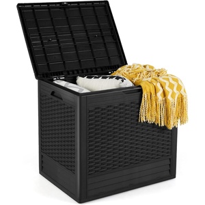 image:imageGiantex 25 Gallon Outdoor Storage Box PP Deck Container with Rattan Patterns amp Lockable Lid AllWeather Patio Plastic Storage Bin for Package Delivery Garden Tools Patio Cushions BlackBlack