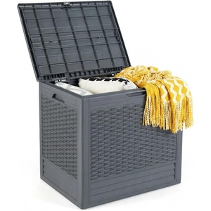 image:imageGiantex 25 Gallon Outdoor Storage Box PP Deck Container with Rattan Patterns amp Lockable Lid AllWeather Patio Plastic Storage Bin for Package Delivery Garden Tools Patio Cushions BlackGrey