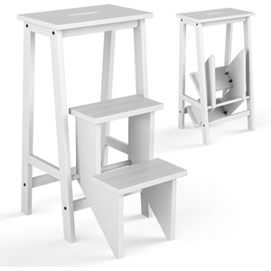 image:imageGiantex 3 Step Ladder Lightweight 3in1 Multifunctional Step Ladder wAntiSlip Reversible Pedal Hollow Handle Design Used for Storage Shelf Sitting Chair Folding Pine Wood Step LaddersWhite
