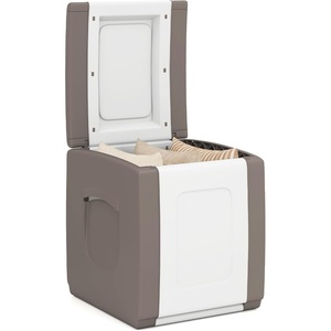 image:imageGiantex Outdoor Deck Box 27 Gallon Patio Container with Lockable Lid Weatherproof Plastic Storage Bin for Packages Garden Tools Cushions Pool Supplies SmallBeigeBeige