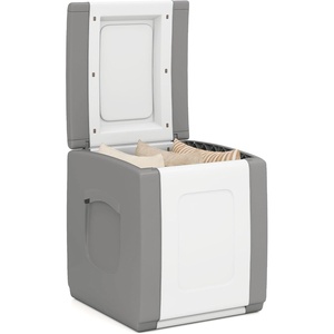 image:imageGiantex Outdoor Deck Box 27 Gallon Patio Container with Lockable Lid Weatherproof Plastic Storage Bin for Packages Garden Tools Cushions Pool Supplies SmallBeigeGrey