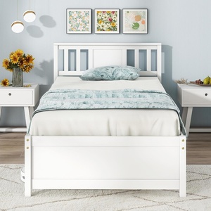 image:imageGiantex Wood Queen Size Bed Frame with Headboard Farmhouse Solid Platform Bed wWooden Slat Support Mattress Foundation UnderBed Storage No Box Spring Needed WalnutWhite