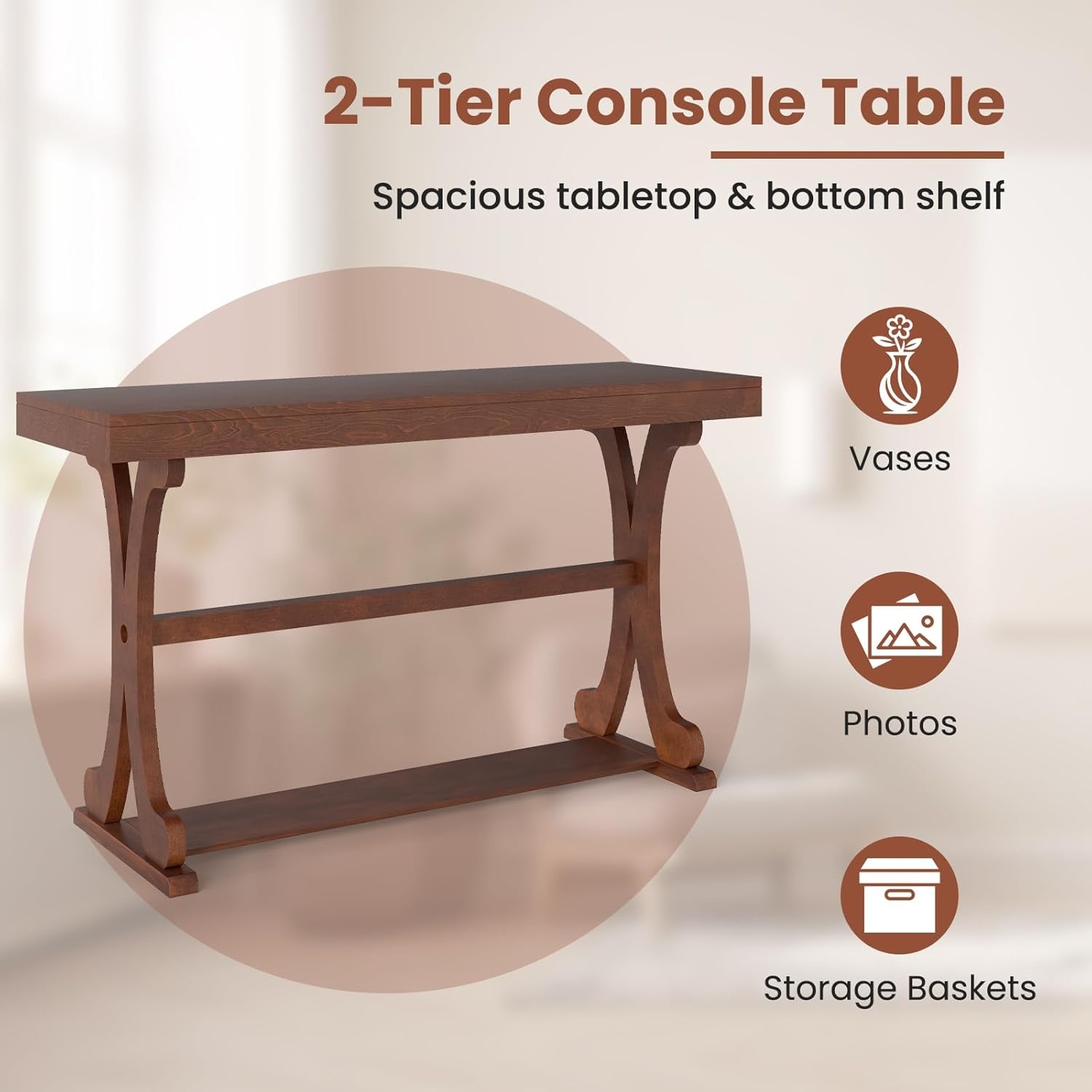 image:imageGiantex 52 Narrow Console Table Vintage Accent Entryway Table with Open Storage Shelf Long Wooden Behind Couch Sofa Table with Antitip Kit for Small Spaces Living Room Hallway BlackWalnut