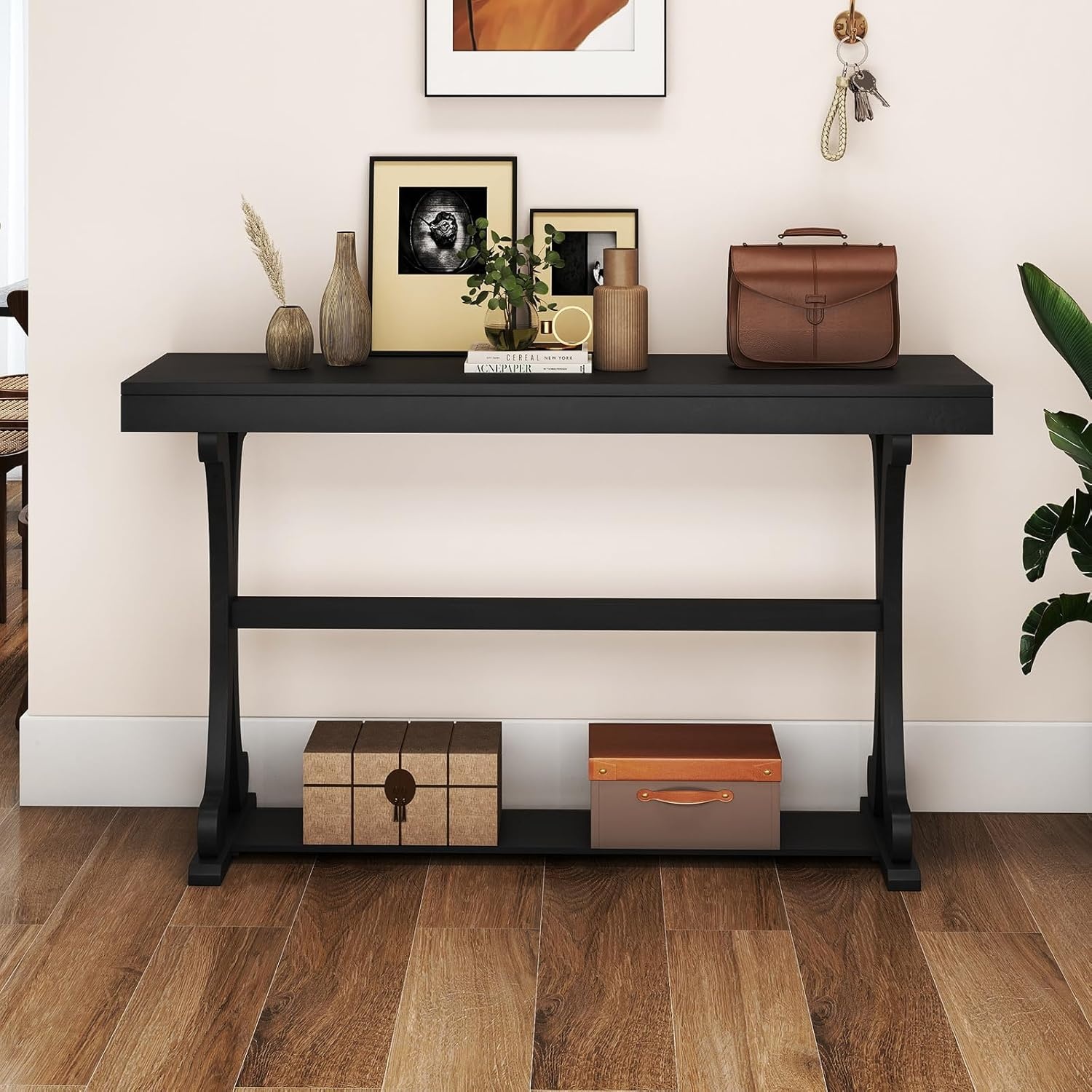 image:imageGiantex 52 Narrow Console Table Vintage Accent Entryway Table with Open Storage Shelf Long Wooden Behind Couch Sofa Table with Antitip Kit for Small Spaces Living Room Hallway BlackBlack