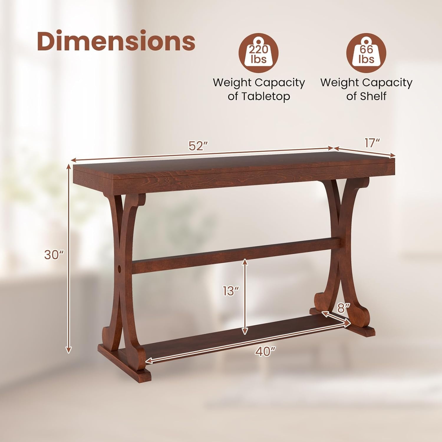 image:imageGiantex 52 Narrow Console Table Vintage Accent Entryway Table with Open Storage Shelf Long Wooden Behind Couch Sofa Table with Antitip Kit for Small Spaces Living Room Hallway BlackWalnut