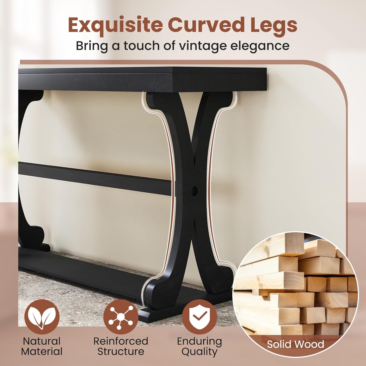 image:imageGiantex 52 Narrow Console Table Vintage Accent Entryway Table with Open Storage Shelf Long Wooden Behind Couch Sofa Table with Antitip Kit for Small Spaces Living Room Hallway BlackBlack