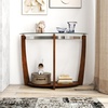 image:imageGiantex 2Tier Glass Console Table Half Moon Modern Entryway Table with Tempered Glass Top amp Open Storage Shelf Narrow Long Sofa Table for Living Room Hallway Foyer Entrance WalnutWalnut