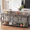 image:imageGiantex 71 Console Table 2Tier ExtraLong Gold Entryway Table wStorage Shelf Faux Marble Top Narrow Sofa Table with Geometric Frame Behind Couch Entry Table for Living Room Hallway FoyerModern