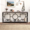 image:imageGiantex 71 Console Table 2Tier ExtraLong Gold Entryway Table wStorage Shelf Faux Marble Top Narrow Sofa Table with Geometric Frame Behind Couch Entry Table for Living Room Hallway FoyerModern