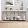 image:imageGiantex 71 Console Table 2Tier ExtraLong Gold Entryway Table wStorage Shelf Faux Marble Top Narrow Sofa Table with Geometric Frame Behind Couch Entry Table for Living Room Hallway FoyerStylish
