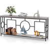 image:imageGiantex 71 Console Table 2Tier ExtraLong Gold Entryway Table wStorage Shelf Faux Marble Top Narrow Sofa Table with Geometric Frame Behind Couch Entry Table for Living Room Hallway FoyerModern