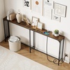 image:imageGiantex Console Table with Charging Station amp LED Lights 40 Entryway Table with Storage Shelves 3Tier Display Shelf for Small Space Sofa Table for Living Room BlackRustic Brown  Black