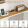 image:imageGiantex Console Table with Charging Station amp LED Lights 40 Entryway Table with Storage Shelves 3Tier Display Shelf for Small Space Sofa Table for Living Room BlackNatural  White