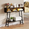 image:imageGiantex Console Table with Charging Station amp LED Lights 40 Entryway Table with Storage Shelves 3Tier Display Shelf for Small Space Sofa Table for Living Room BlackBlack