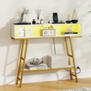 image:imageGiantex Console Table with Charging Station amp LED Lights 40 Entryway Table with Storage Shelves 3Tier Display Shelf for Small Space Sofa Table for Living Room BlackWhite  Gold