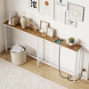 image:imageGiantex Console Table with Charging Station amp LED Lights 40 Entryway Table with Storage Shelves 3Tier Display Shelf for Small Space Sofa Table for Living Room BlackNatural  White