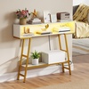 image:imageGiantex Console Table with Charging Station amp LED Lights 40 Entryway Table with Storage Shelves 3Tier Display Shelf for Small Space Sofa Table for Living Room BlackWhite  Gold
