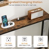 image:imageGiantex Console Table with Charging Station amp LED Lights 40 Entryway Table with Storage Shelves 3Tier Display Shelf for Small Space Sofa Table for Living Room BlackRustic Brown  Black