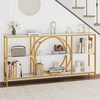 image:imageGiantex Narrow Long Console Table 3Tier Entryway Table with Faux Marble Top amp HeavyDuty Metal Frame MidCentury Accent Sofa Tables with Open Storage Shelves for Living Room HallwayWhiteGoldWhite  Gold