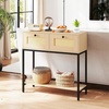 image:imageGiantex Rattan Console Table 32 Boho Entryway Table with 2 Drawers Metal Frame Narrow Long Sofa Tables with Open Storage Shelf for Living Room Hallway Foyer Entrance BlackNatural