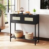 image:imageGiantex Rattan Console Table 32 Boho Entryway Table with 2 Drawers Metal Frame Narrow Long Sofa Tables with Open Storage Shelf for Living Room Hallway Foyer Entrance BlackBlack
