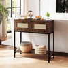 image:imageGiantex Rattan Console Table 32 Boho Entryway Table with 2 Drawers Metal Frame Narrow Long Sofa Tables with Open Storage Shelf for Living Room Hallway Foyer Entrance BlackRustic Brown