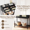 image:imageGiantex Rattan Console Table 32 Boho Entryway Table with 2 Drawers Metal Frame Narrow Long Sofa Tables with Open Storage Shelf for Living Room Hallway Foyer Entrance BlackBlack
