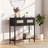 image:imageGiantex Rattan Console Table 32 Boho Entryway Table with 2 Drawers Metal Frame Narrow Long Sofa Tables with Open Storage Shelf for Living Room Hallway Foyer Entrance BlackBlack