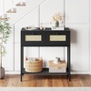 image:imageGiantex Rattan Console Table 32 Boho Entryway Table with 2 Drawers Metal Frame Narrow Long Sofa Tables with Open Storage Shelf for Living Room Hallway Foyer Entrance BlackBlack