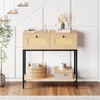 image:imageGiantex Rattan Console Table 32 Boho Entryway Table with 2 Drawers Metal Frame Narrow Long Sofa Tables with Open Storage Shelf for Living Room Hallway Foyer Entrance BlackNatural