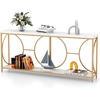image:imageGiantex 71 Console Table 2Tier ExtraLong Gold Entryway Table wStorage Shelf Faux Marble Top Narrow Sofa Table with Geometric Frame Behind Couch Entry Table for Living Room Hallway FoyerStylish