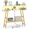 image:imageGiantex Console Table with Charging Station amp LED Lights 40 Entryway Table with Storage Shelves 3Tier Display Shelf for Small Space Sofa Table for Living Room BlackWhite  Gold