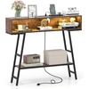 image:imageGiantex Console Table with Charging Station amp LED Lights 40 Entryway Table with Storage Shelves 3Tier Display Shelf for Small Space Sofa Table for Living Room BlackRustic Brown