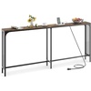 image:imageGiantex Console Table with Charging Station amp LED Lights 40 Entryway Table with Storage Shelves 3Tier Display Shelf for Small Space Sofa Table for Living Room BlackRustic Brown  Black
