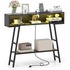 image:imageGiantex Console Table with Charging Station amp LED Lights 40 Entryway Table with Storage Shelves 3Tier Display Shelf for Small Space Sofa Table for Living Room BlackBlack