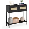 image:imageGiantex Rattan Console Table 32 Boho Entryway Table with 2 Drawers Metal Frame Narrow Long Sofa Tables with Open Storage Shelf for Living Room Hallway Foyer Entrance BlackBlack