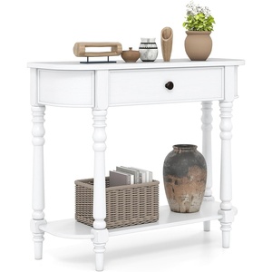 image:imageGiantex 2Tier Console Table 36 Retro Entryway Table with Storage Drawer amp Elegant Legs Narrow Wooden Sofa Table with Open Shelf for Living Room Foyer Hallway Bedroom Entrance BrownWhite