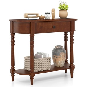 image:imageGiantex 2Tier Console Table 36 Retro Entryway Table with Storage Drawer amp Elegant Legs Narrow Wooden Sofa Table with Open Shelf for Living Room Foyer Hallway Bedroom Entrance BrownBrown