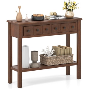 image:imageGiantex 2Tier Narrow Console Table 38 Retro Entryway Table with 2 Drawers and Open Storage Shelf Wood Accent Sofa Tables for Living Room Foyer Hallway Bedroom Entrance