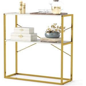 image:imageGiantex 36 Narrow Console Table 2Tier Entryway Tables with Faux Marble Top amp HeavyDuty Metal Frame Behind Couch Table Modern Sofa Tables with Open Storage Shelves for Entrance Living RoomFoyerWhitegold