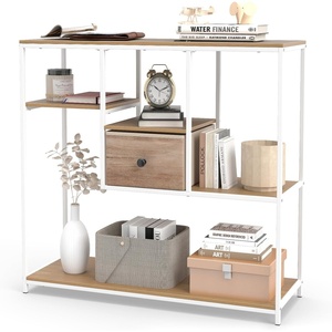 image:imageGiantex 40 Narrow Console Table Modern Sofa Table with Open Storage Shelves and Removable Drawer Skinny Behind Couch Tables Long Entrway Tables for Living Room Foyer Hallway Rustic BrownBlackNatural  White