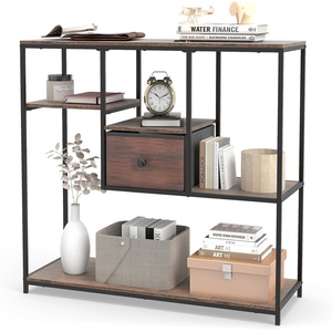 image:imageGiantex 40 Narrow Console Table Modern Sofa Table with Open Storage Shelves and Removable Drawer Skinny Behind Couch Tables Long Entrway Tables for Living Room Foyer Hallway Rustic BrownBlackRustic Brown  Black
