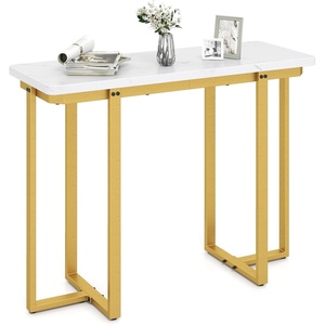 image:imageGiantex 42 Console Table Modern Faux Marble Entryway Table with Geometric Metal Frame Anti Slip Foot Pads Narrow Long Sofa Table Behind Couch for Living Room Hallway Foyer Entrance White