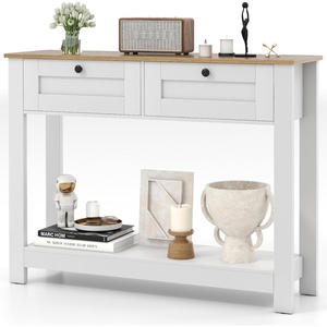 image:imageGiantex 42 Farmhouse Console Table with 2 Drawers Modern Wood Entryway Table Narrow Long Sofa Tables with Open Storage Shelf for Living Room Hallway Entrance Foyer Rustic Vintage White amp Brown