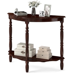 image:imageGiantex 42 Half Moon Console Table 2Tier SemiCircle Entryway Table with Storage Shelf amp Carved Rubber Wood Legs Vintage Round Curved Sofa Tables for Living Room Hallway Entrance